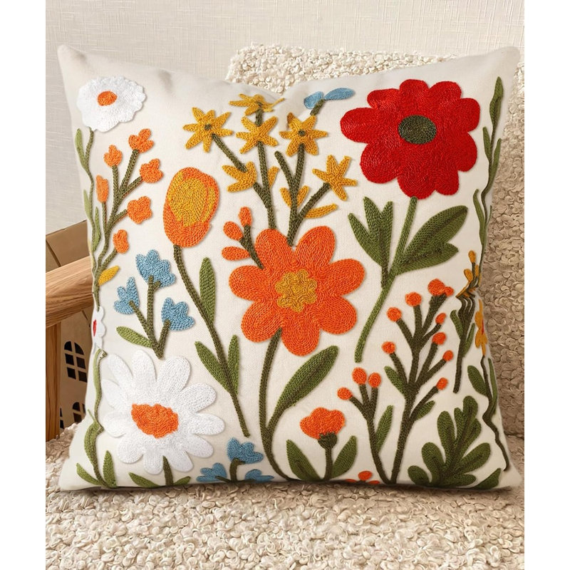 Housse de coussin Spring Summer Boho, housse de coussin à motif floral avec fermeture à glissière cachée, housse de coussin esthétique grappe de fleurs pour salon, canapé, canapé, décoration de lit