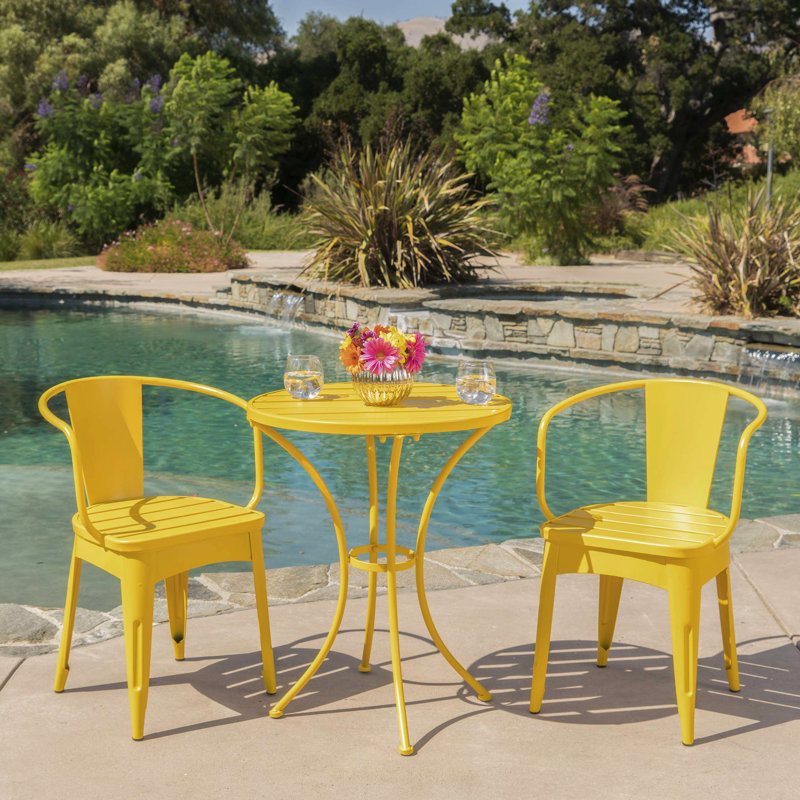 Yellow Powder-coated Iron Bistro - 3 Pc Kd Metal For Courtyard Use Outdoor Relaxation