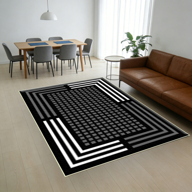 Contemporary Stripe Design High Traffic Area Rug 7'10" x 10' Black, Rectangle 6'8" x 10'