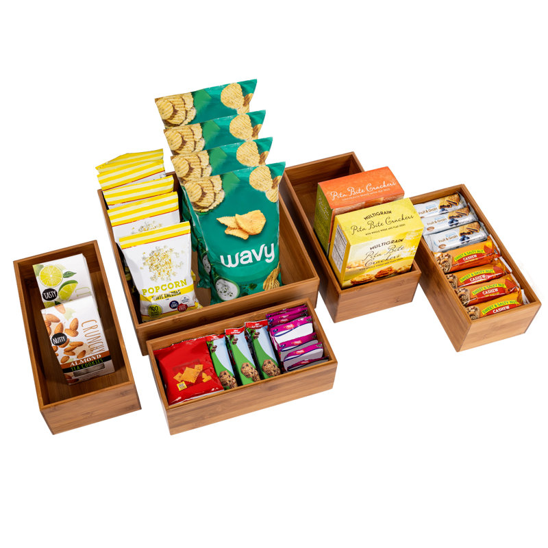 Multi-use Bamboo 5-Piece Box Drawer Organizer Set