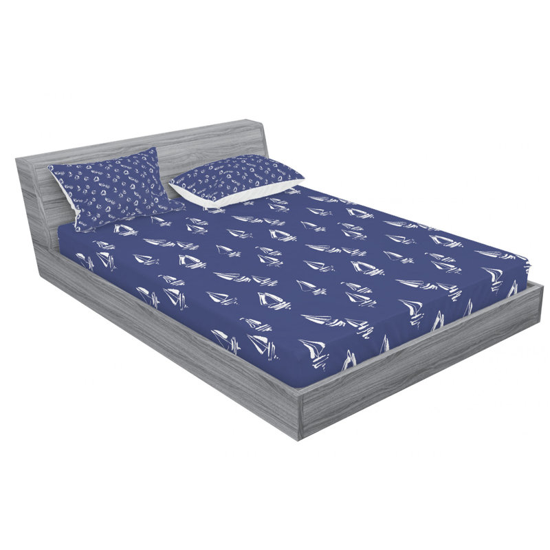 Microfiber Sheet Set, Full Sheet Set with 2 Pillowcases, Navy/White Marine 2