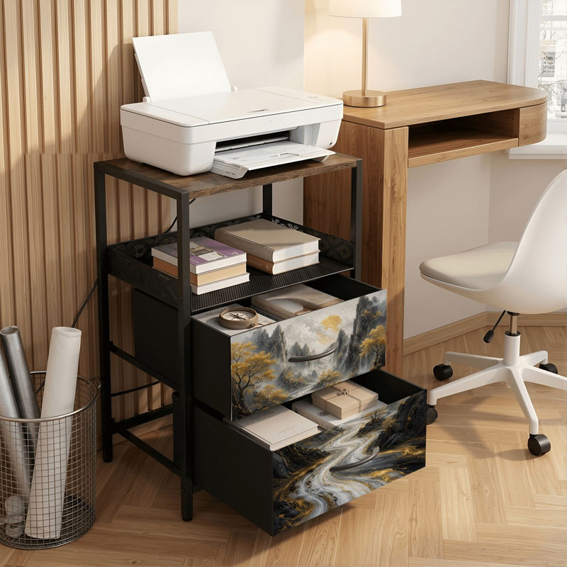 Table de chevet 2 tiroirs avec station de charge, table de chevet avec ports USB et amp; Table de chevet noire Outlets