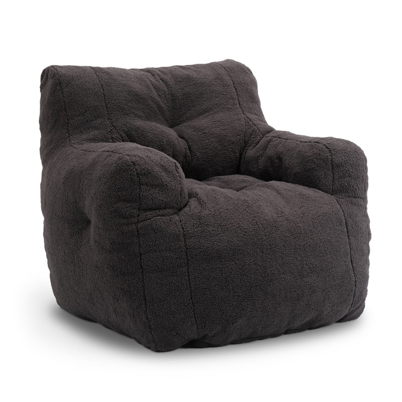 Soft Teddy Fabric Bean Bag Chair, Dark Gray
