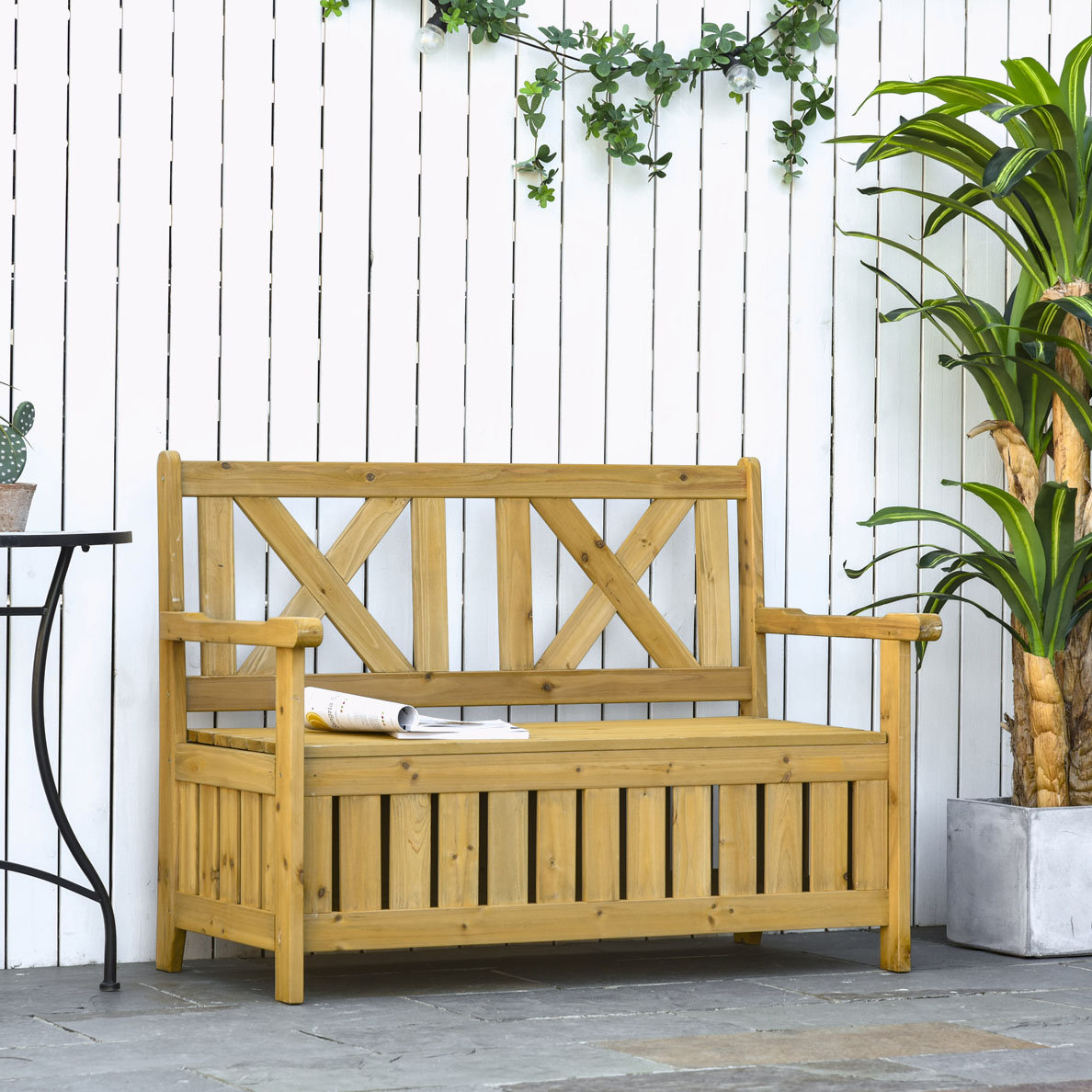 Gracie Oaks 45.25" Patio Wooden Bench with Storage Box | Wayfair