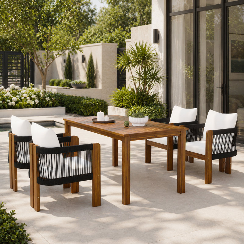 Ensemble de salle à manger de patio pour 4 personnes en bois d'acacia avec chaises en corde