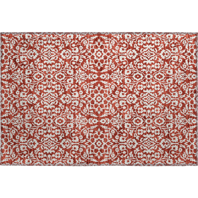Premium Machine Washable Prisco Red Rug, Rectangle 1'8" x 2'6"