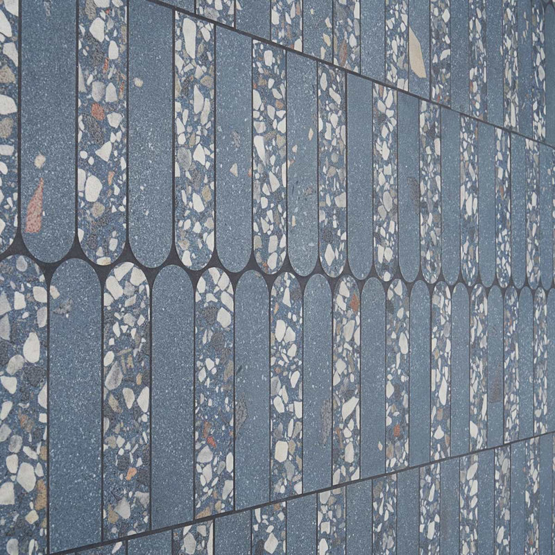 Kobe Fin 2X8 Terrazzo Look Matte Porcelain Mosaic Tile, Ocean Blue