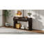 Console ovale cannelée avec 2 tiroirs et tablette inférieure, table d'entrée en bois avec glissières en métal lisse pour le salon-486706073