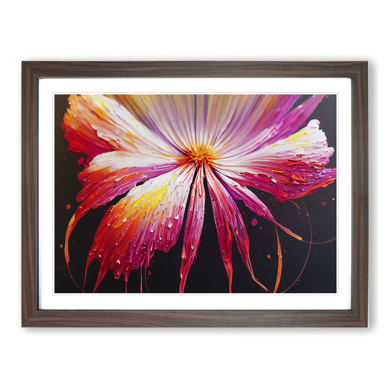 Exceptional Modern Flower Abstract 1 Piece Single Picture Frame Painting, 46cm H x 64cm W x 2cm D, Walnut