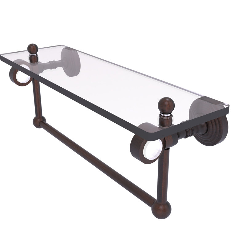 Tablette à support en verre avec barre à serviettes Jarrell, H 5,12 po x l 16 po x p 6,4 po, Bronze vénitien