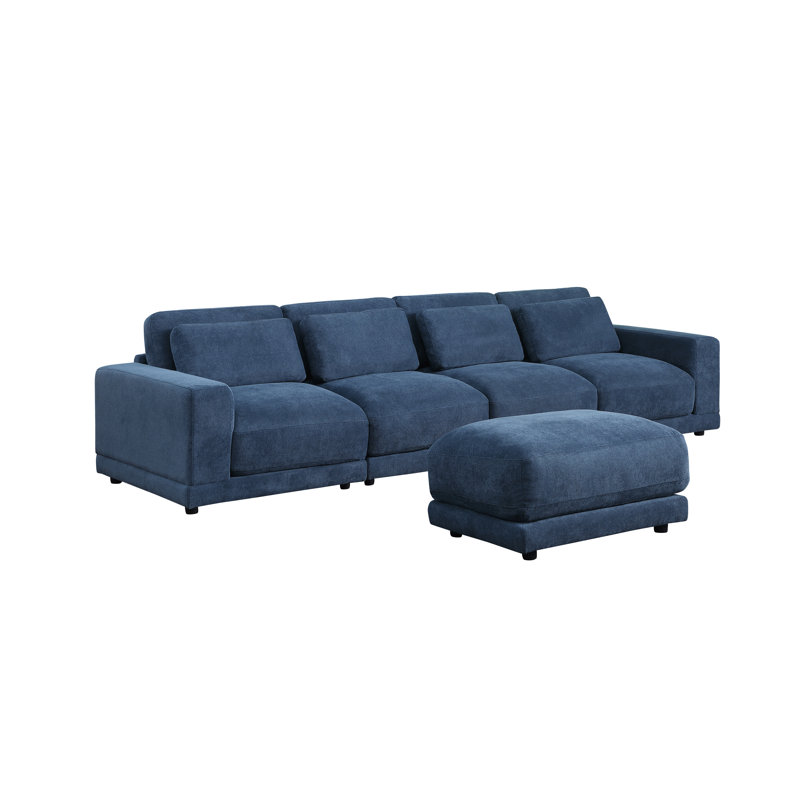 5 - Piece Upholstered Sectional, Blue Linen Blend