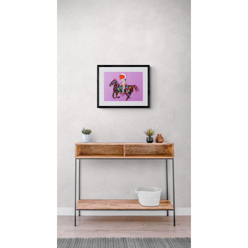 Astronaut On Horse On Pink Print by Jphono 1, 17.25" H x 21.25" W, Black Framed Paper