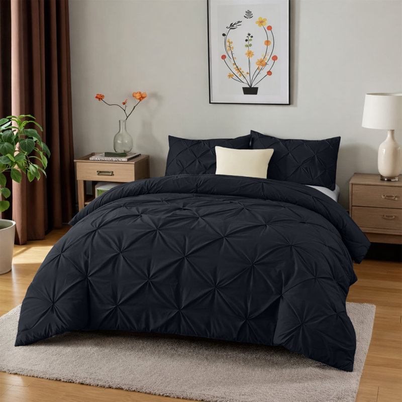 Microfiber Solid No Pattern Colour Duvet Cover Set with Pillowcases, Single Duvet Cover Set + 1 Pillowcase, Black