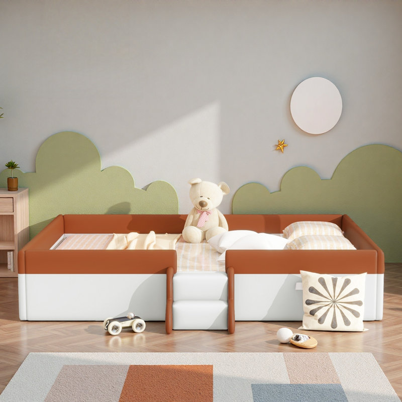 Upholstered Daybed Frame With Fence And Stairs, Full, Brown