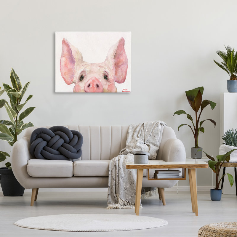 «Porcelet Peeking Portrait», art mural sur toile par Georgedyachenkoart, H 30 po x l 40 po