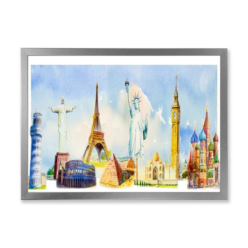 «Famous Repères Of The World IV», reproduction sur toile flottante, Cadre photo argenté, H 16 po x l 32 po x P 1 po