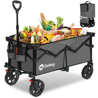 330lbs Collapsible Wagon, 220L Foldable Wagon, Heavy Duty Utility Folding Cart with Big Wheel & Drink Holders for Garden, Camping, Sport, Shopping, Be -  Sekey, FW46-WF-US