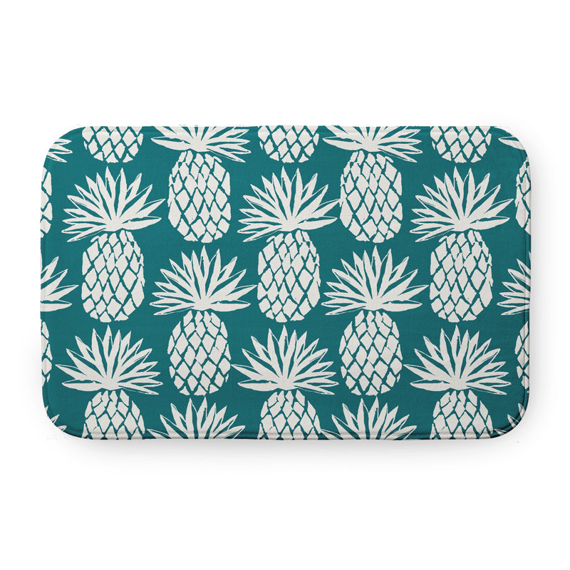 Tapis de bain à motif ananas, L 17 po x L 24 po, Bleu