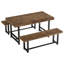 Ensemble de table de salle à manger 4 personnes en bois massif, 3 pièces avec 2 bancs de cuisine
