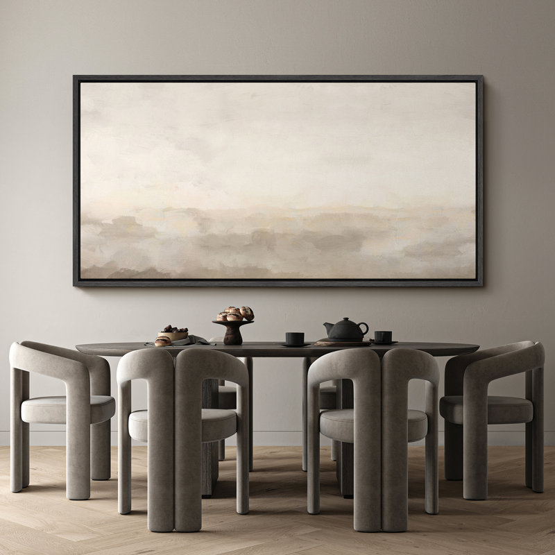 Minimal Landscape Muted Abstract Minimalist Neutral Décor Extra Large Framed Canvas Print Wall Art, 30" H x 60" W, Black