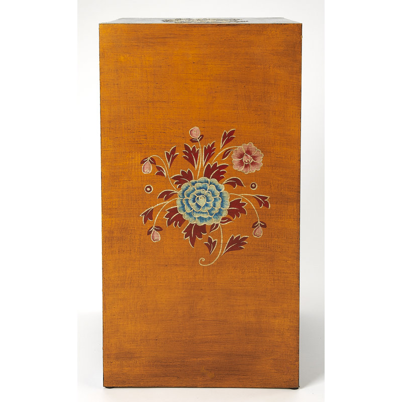 Teal Blue and Dark Brown Hand Painted 3 Drawer Accent Cabinet