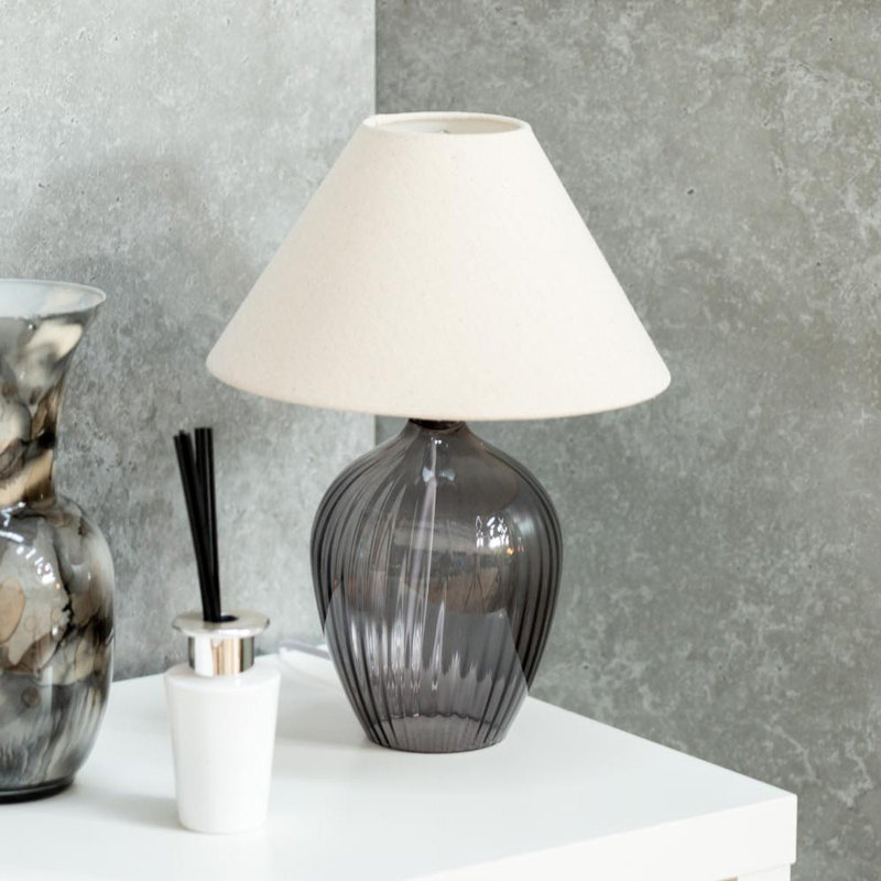 Matheu Glass Table Lamp, Grey