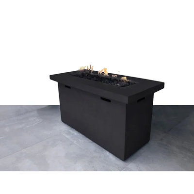 42" W X 25" H Concrete Propane Fire Pit Table - Garden Modern Look, Push-Button Controlled With Lava Rock Filler Outdoor Rust & Weather Control And Stylish Rocks