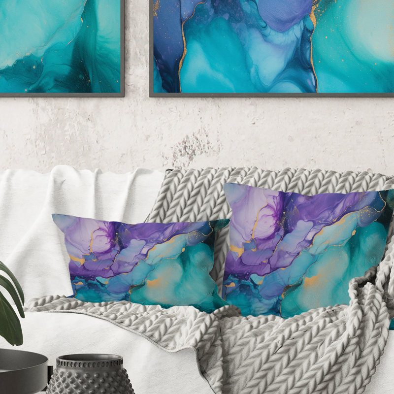Coussin Turquoise et mauve liquide Art III - Fractals