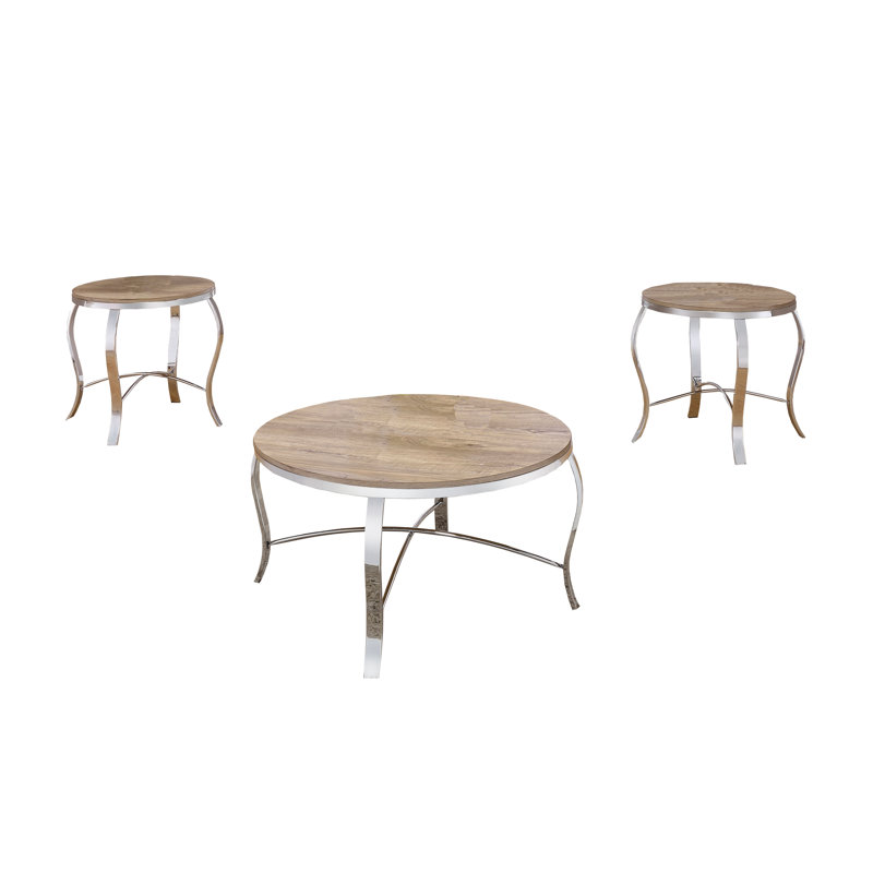 Ensemble de tables basses 3 pièces Bohden en chêne vieilli et chrome, Chêne clair