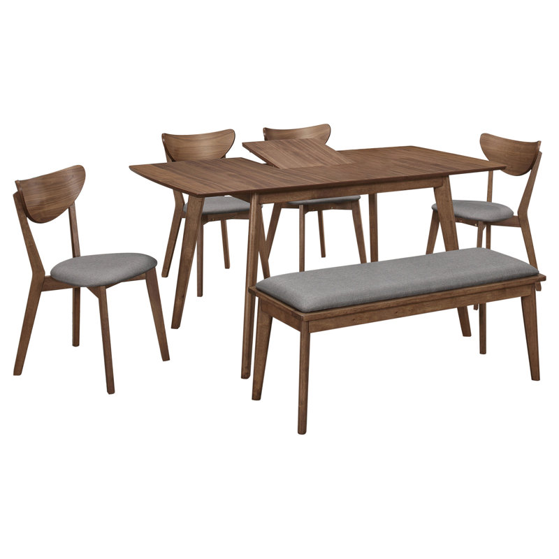 Meneses 6-piece Butterfly Leaf Dining Set Natural Walnut, 6 Pieces: Table, Bench, 4 Chairs