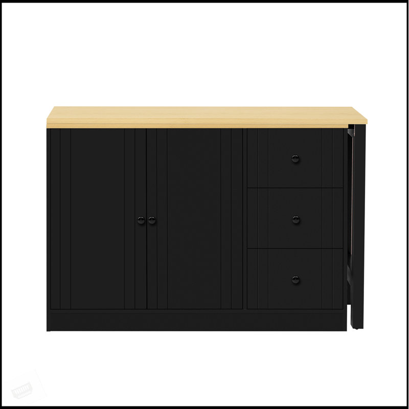89.7'' Wooden Sideboard With Extendable Table, Multifunctional Storage Cabinet With 2 Doors And 3 Drawers For Living Room, Study, Foyer, And Kitchen