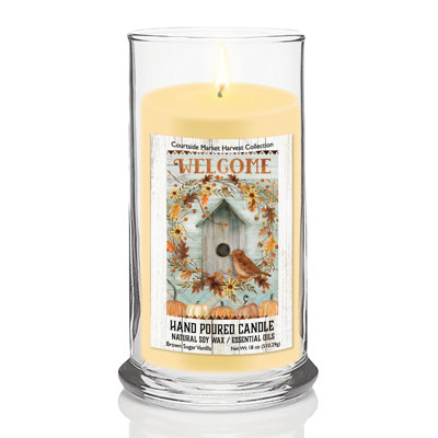 Welcome Birdhouse 18 oz Status Candle Glass