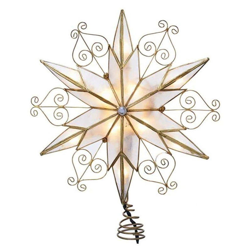 Gold and White Capiz Star Christmas Tree Topper with Scroll Design