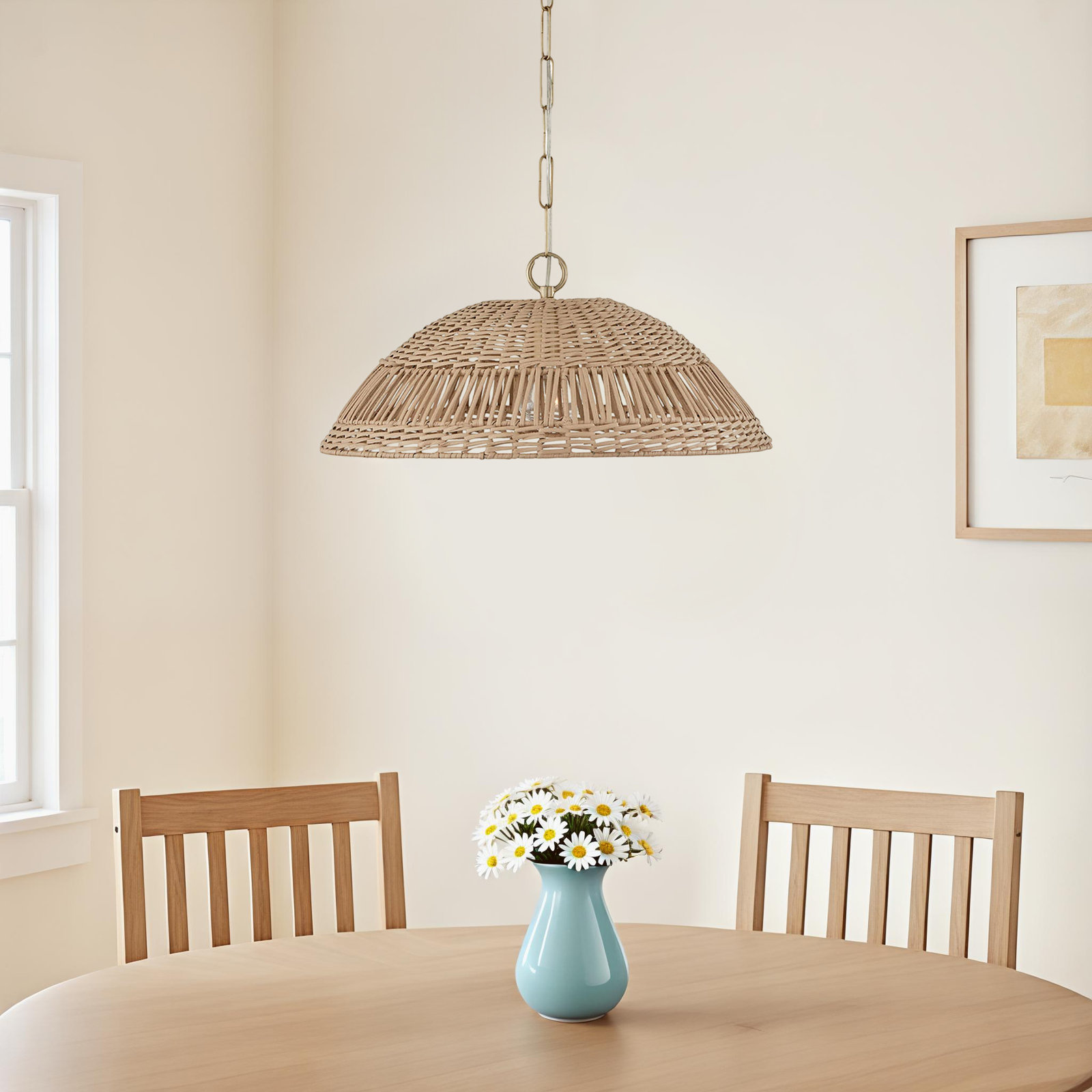 Elfie Single Light Rattan Dimmable Pendant, Brass