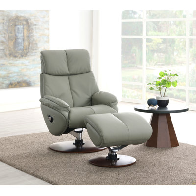 Fauteuil d'appoint en cuir fleur avec pivot et repose-pieds