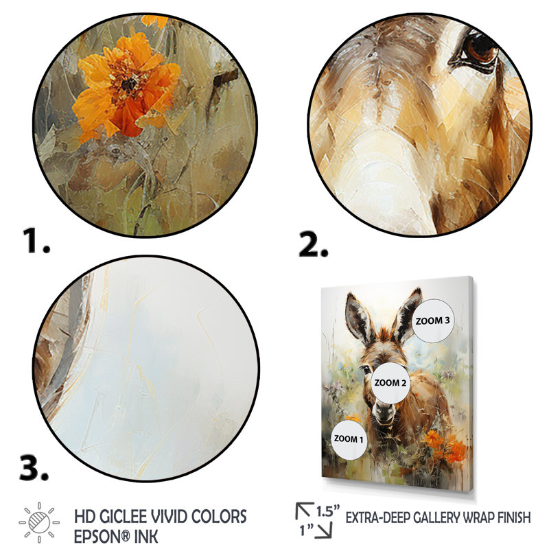 Donkey Flower Meadow - âne, art mural, Cadre flottant blanc, H 32 po x l 16 po x P 1 po