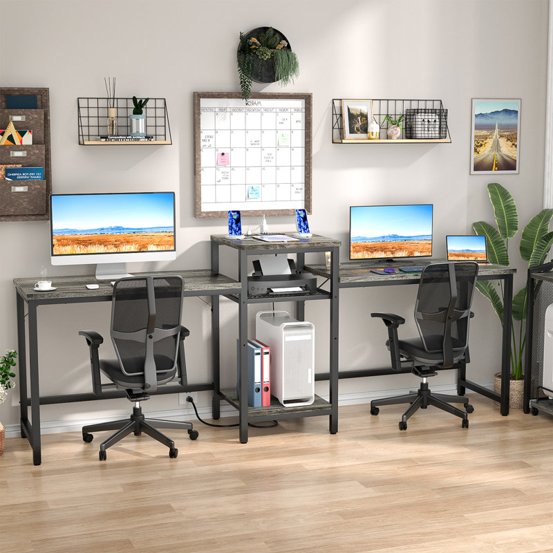 Bureau pour 2 personnes avec prise de courant, Gris