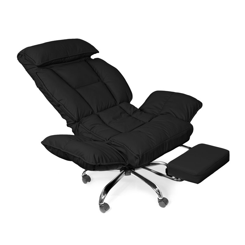 Wide Seat Leather Executive Chair,Flip Armrests for Pets & Cross Legged Sitting, Executive Ergonomic Computer Chair with Foot Rest