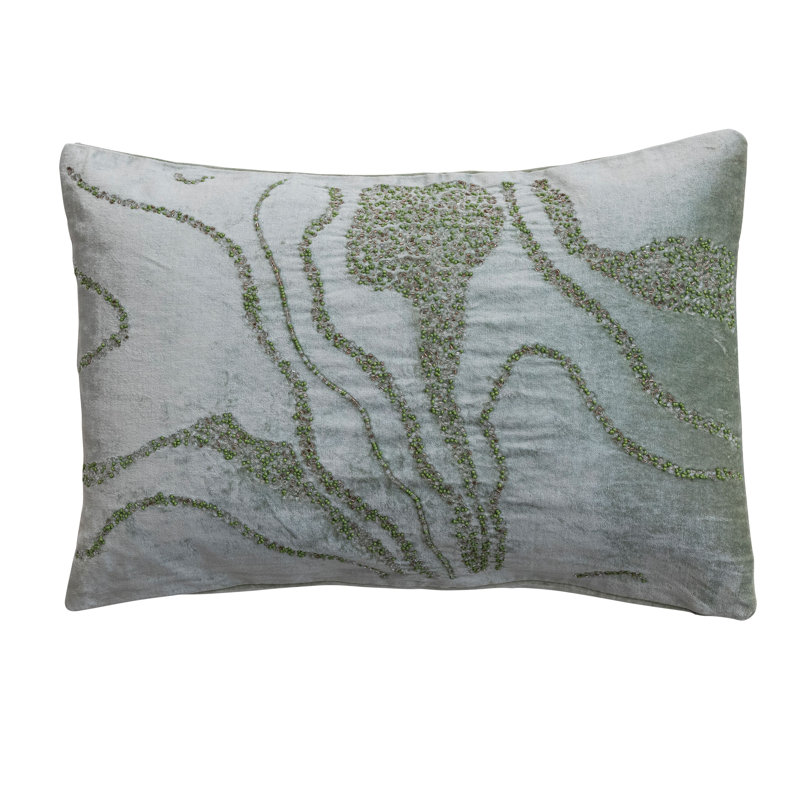 Cotton Velvet Lumbar Pillow With Beaded Design