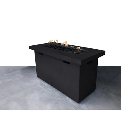 42" W Outdoor Fire Pit Table Made Of Concrete - 25" H, Modern Style, Push-Button Operated With Lava Rocks Included H X For Spaces Rust And Weather , Adjustable Flame