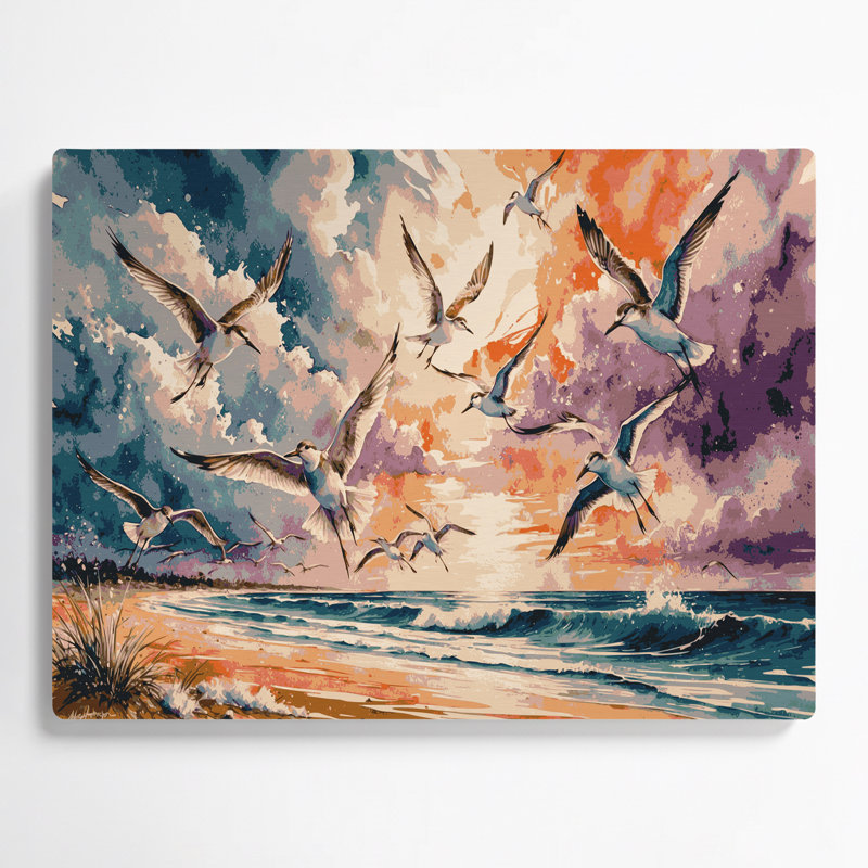 «Nautical Beach oiseaux», art mural en métal beige