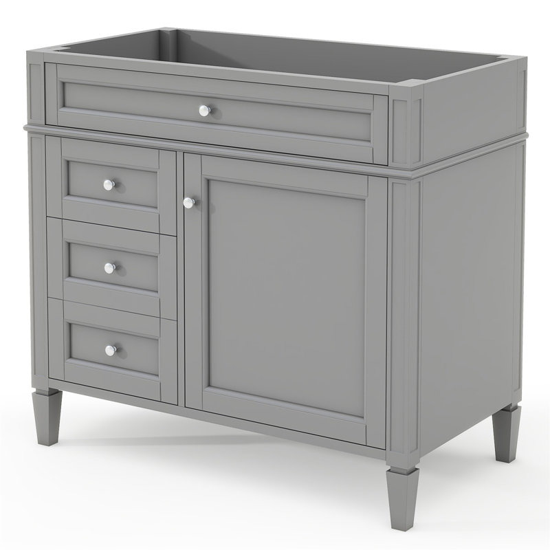 Meuble-lavabo de 36 po sans lavabo supérieur, armoire de rangement moderne avec 2 tiroirs et un tiroir basculant, structure en bois massif