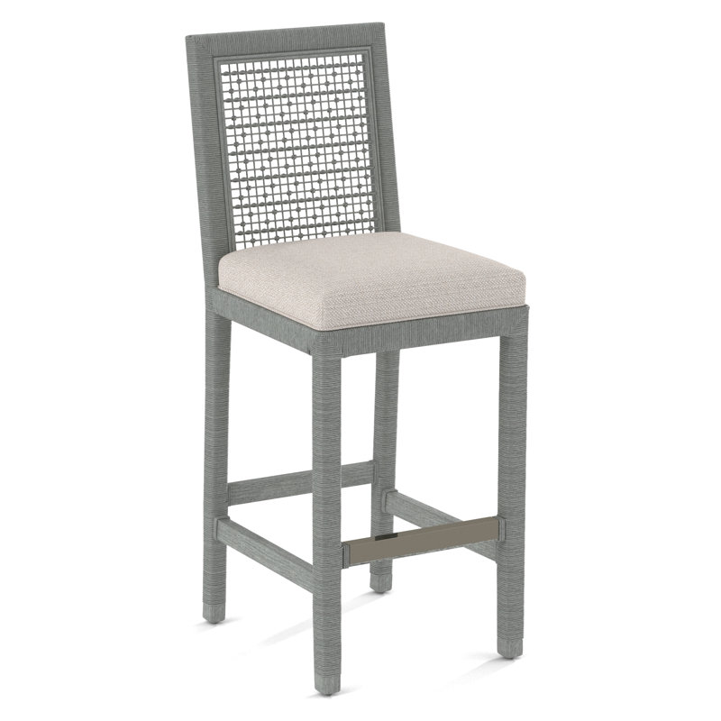 Pine Isle Bar Stool, Sunbrella Beige Pinstripe; 6205-74, Nickel