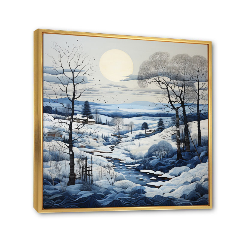 Snow Winters Moon Solitude IV - Landscapes Wall Art Prints, H 24 po x l 24 po, Cadre flottant doré