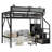 Full Size Loft Bed With Stairs, Metal Full Loft Bed With Storage Shelves, High Loft Bed With Wardrobe For Kids Teens, Black-91347087-91347073