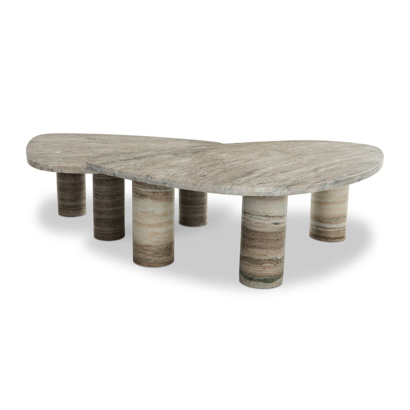 Zion Coffee Table Set-Antique White Marble, Antique White Marble, White/Brown