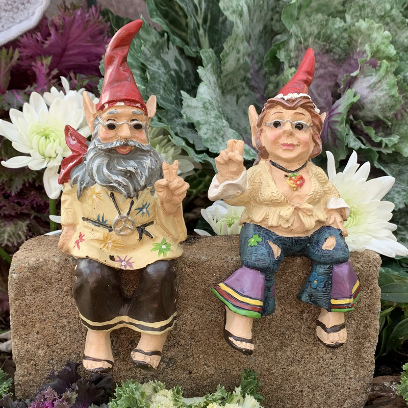 Ensemble de 2 présentoirs à tablette «Peace Man» et Janice «Chick» Nowaday Gnome Hippie Jerry