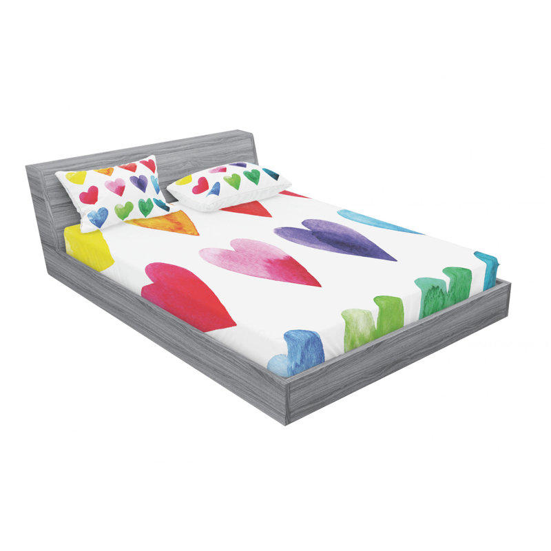 Microfiber Sheet Set, Full/Double Sheet Set with Fitted Sheet, Heart