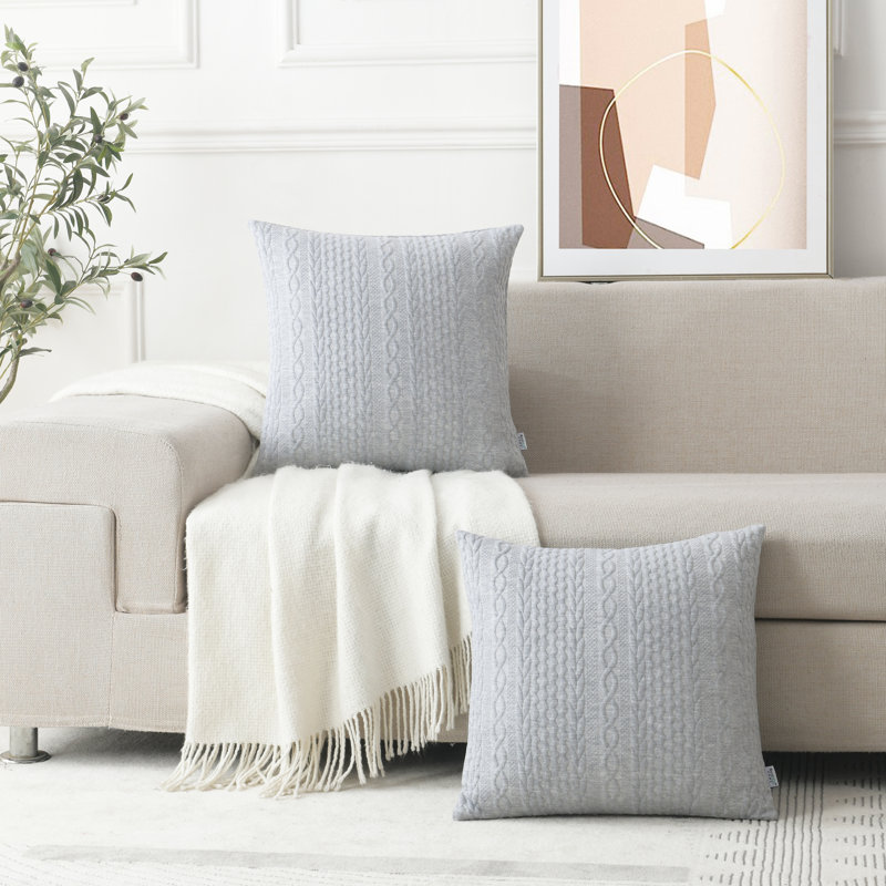 Farmhouse Knitted Modern Embossed Patterned Pillow Cover, 20"H x 20"W, Aqua