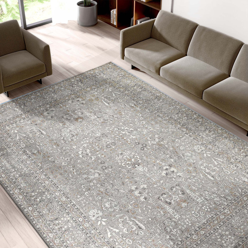 Hand Knotted Wool Area Rug in Taupe, Rectangle 5' x 8'